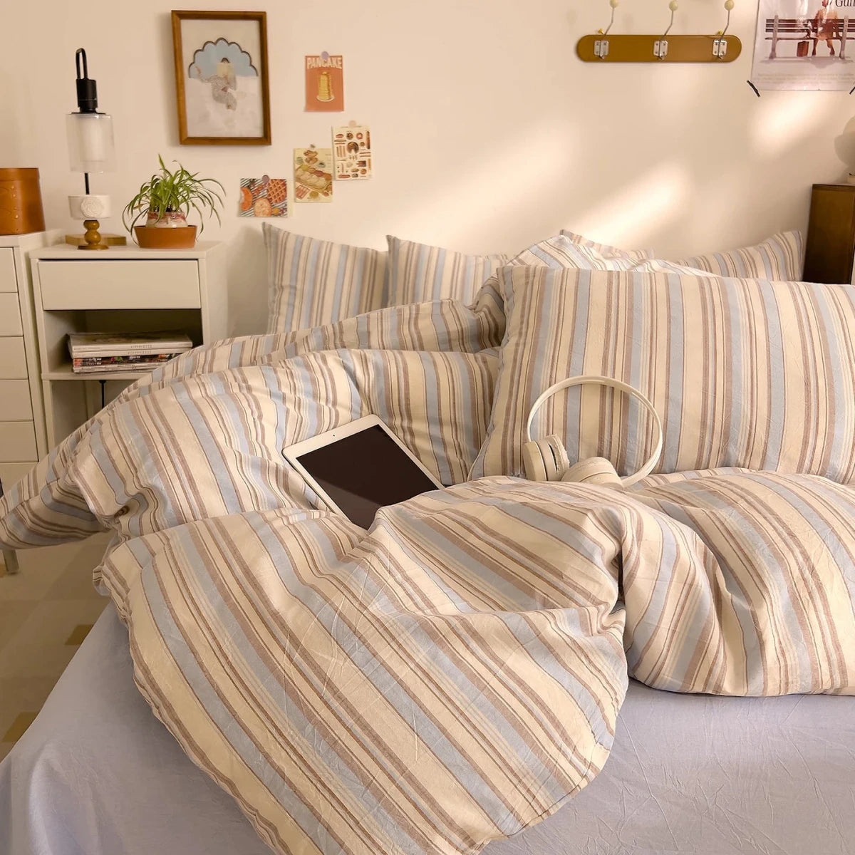 Washed Cotton Stripe Bedding Collection - WhisperLinens