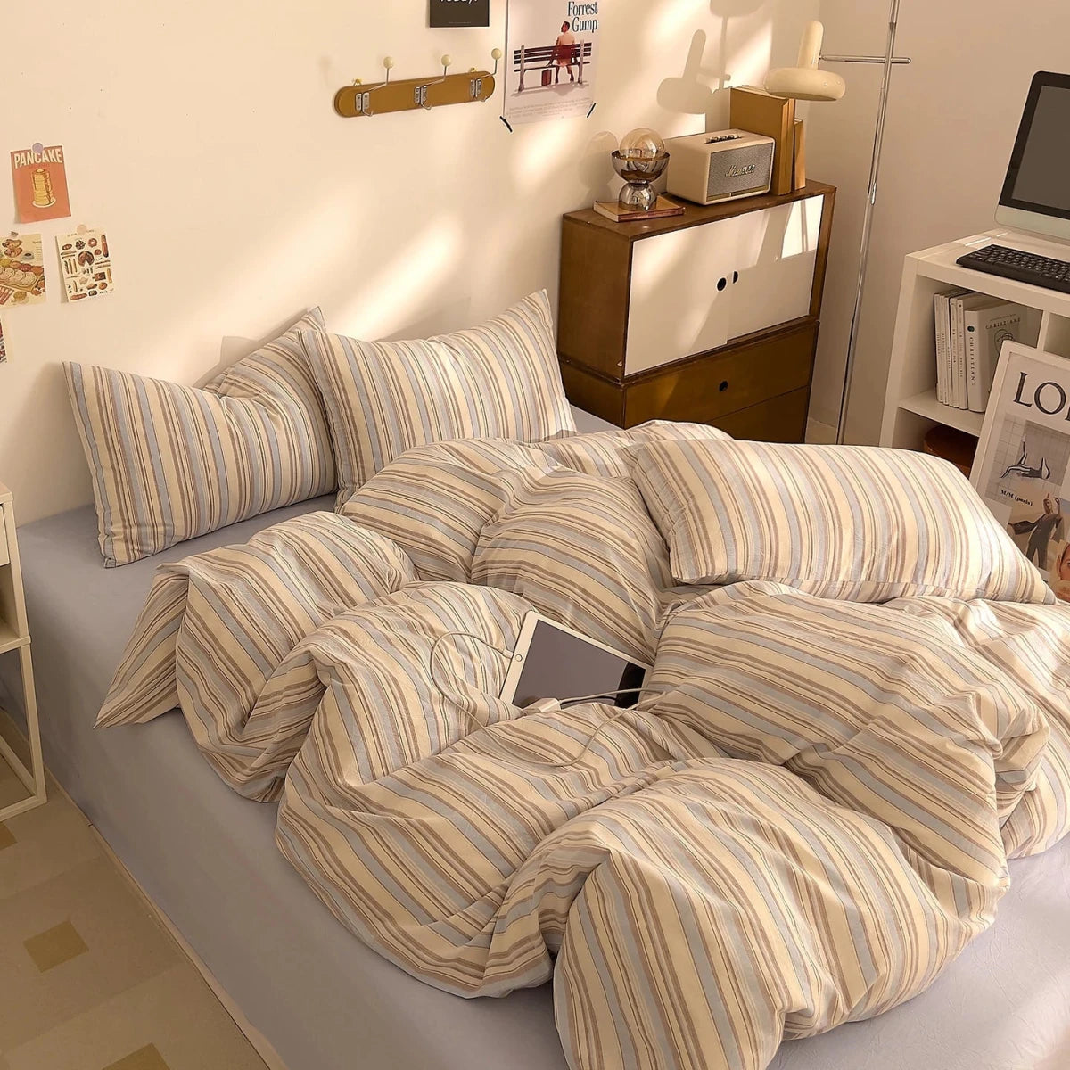 Washed Cotton Stripe Bedding Collection - WhisperLinens