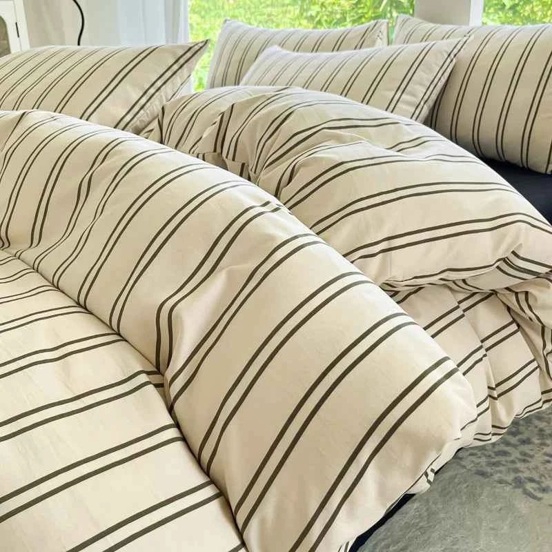 Washed Cotton Thin Stripe Bedding Collection - WhisperLinens
