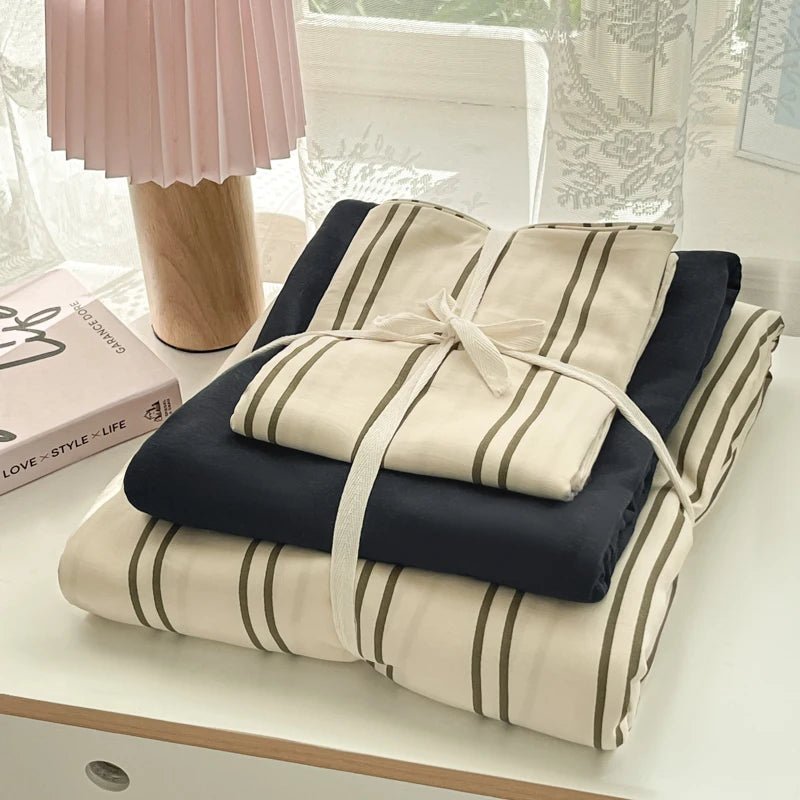 Washed Cotton Thin Stripe Bedding Collection - WhisperLinens