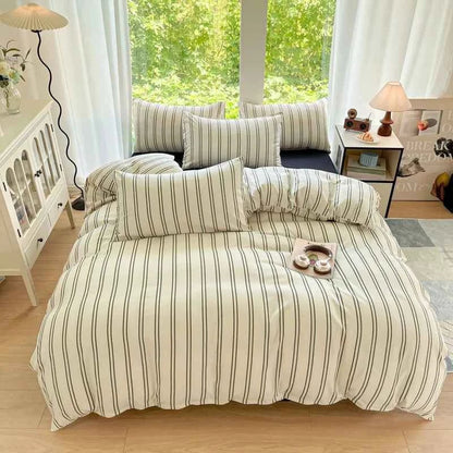 Washed Cotton Thin Stripe Bedding Collection - WhisperLinens