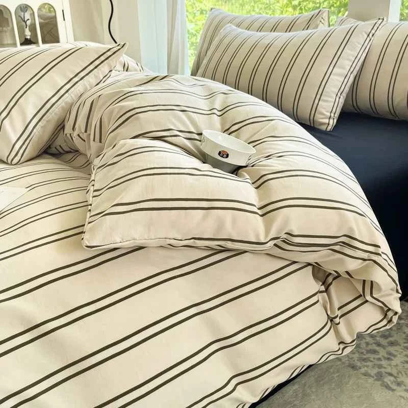 Washed Cotton Thin Stripe Bedding Collection - WhisperLinens