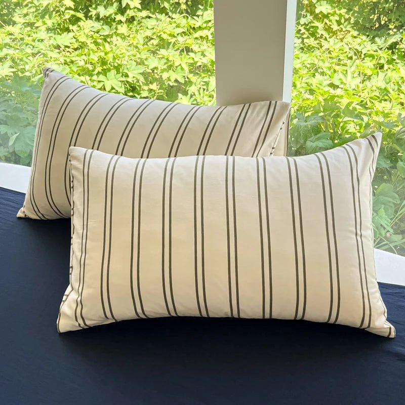 Washed Cotton Thin Stripe Bedding Collection - WhisperLinens