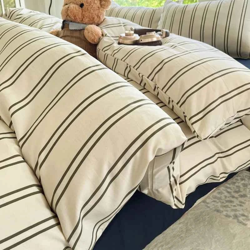 Washed Cotton Thin Stripe Bedding Collection - WhisperLinens