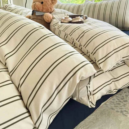 Washed Cotton Thin Stripe Bedding Collection - WhisperLinens