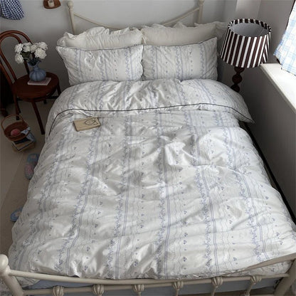 White Floral Ruffle Cotton Bedding Set - WhisperLinens