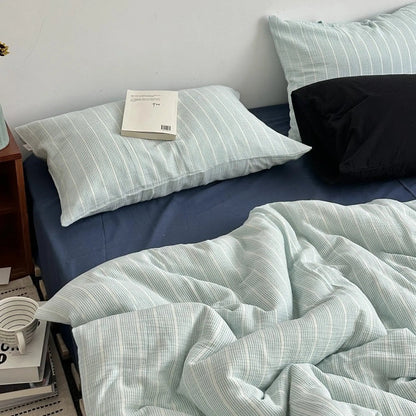 Wrenfield Crinkle Pinstripe Cotton Bedding Set - WhisperLinens