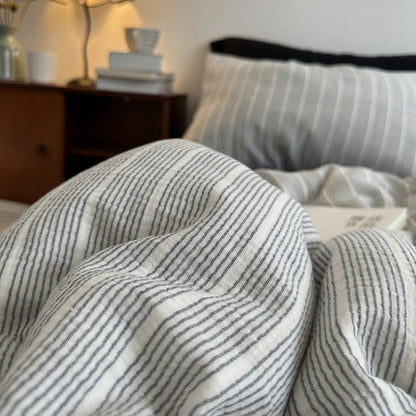 Wrenfield Crinkle Pinstripe Cotton Bedding Set - WhisperLinens