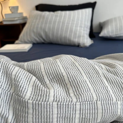 Wrenfield Crinkle Pinstripe Cotton Bedding Set - WhisperLinens