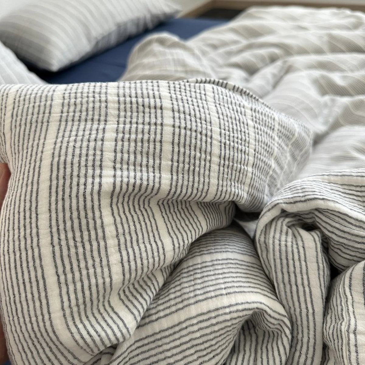 Wrenfield Crinkle Pinstripe Cotton Bedding Set - WhisperLinens