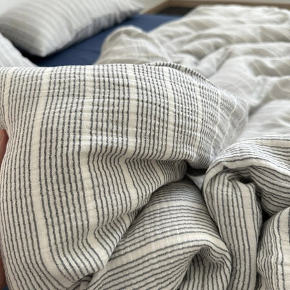 Wrenfield Crinkle Pinstripe Cotton Bedding Set - WhisperLinens