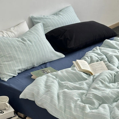 Wrenfield Crinkle Pinstripe Cotton Bedding Set - WhisperLinens