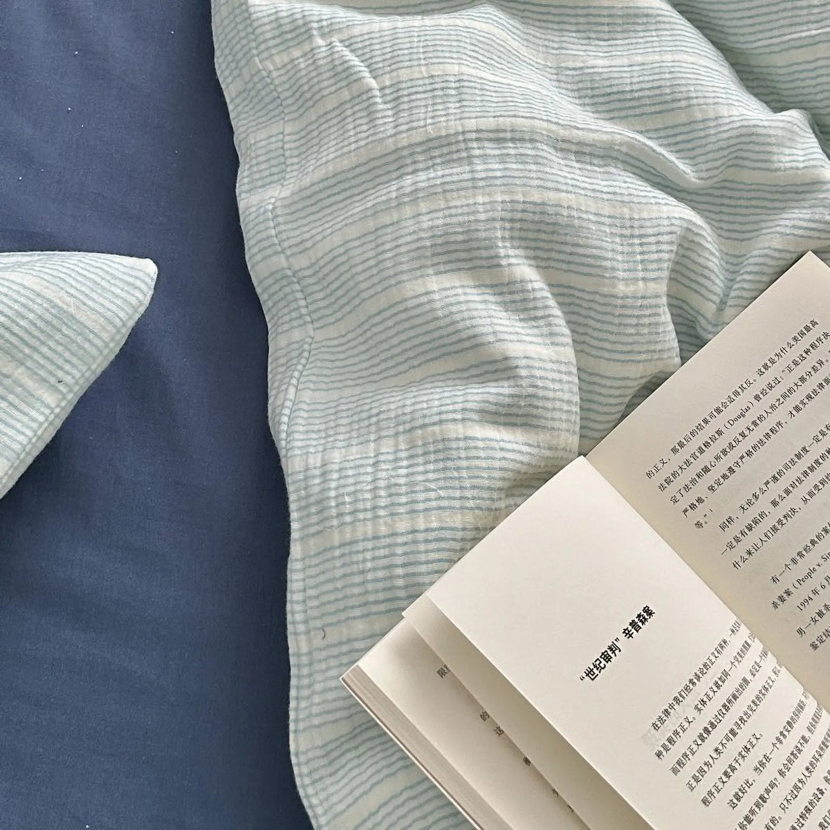 Wrenfield Crinkle Pinstripe Cotton Bedding Set - WhisperLinens