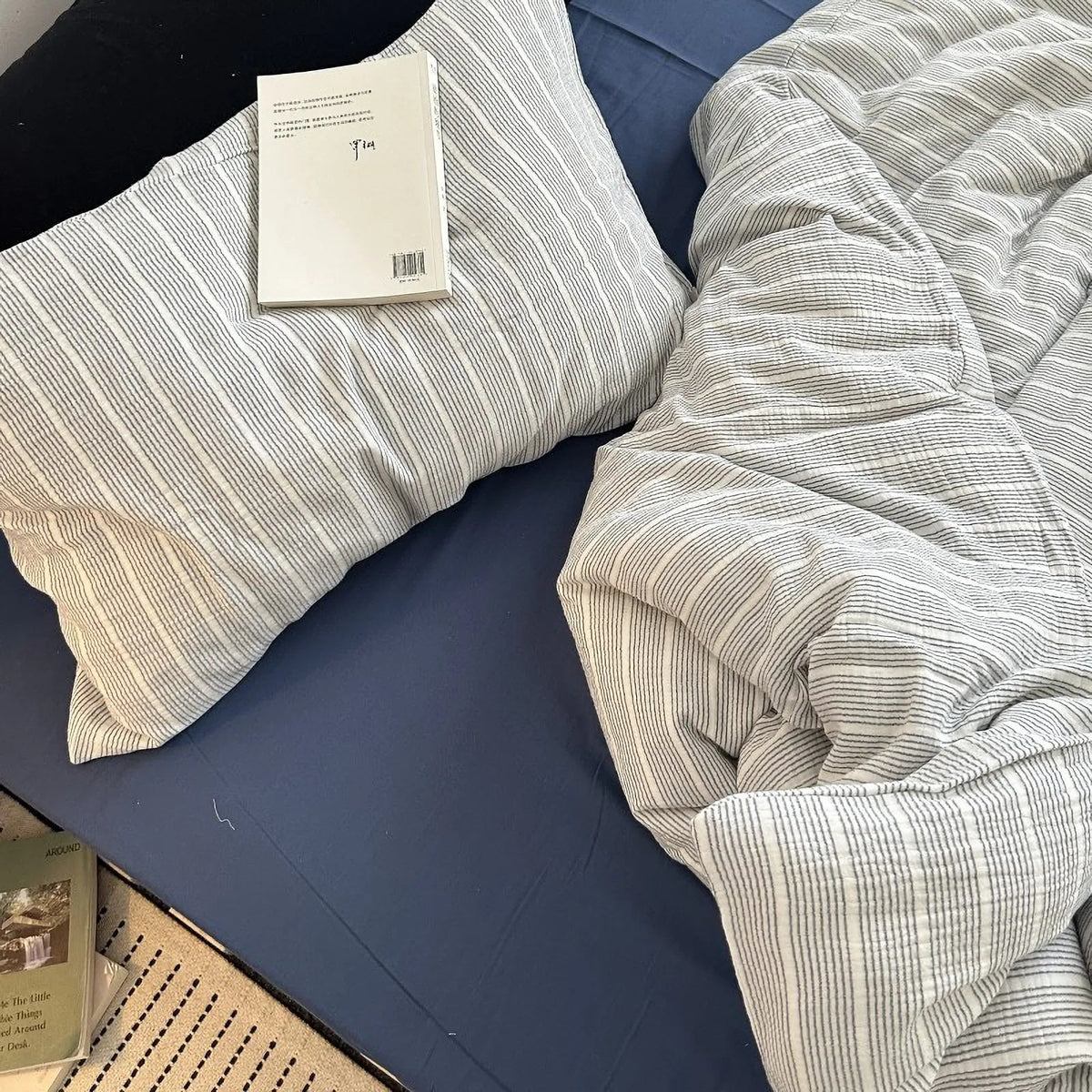 Wrenfield Crinkle Pinstripe Cotton Bedding Set - WhisperLinens