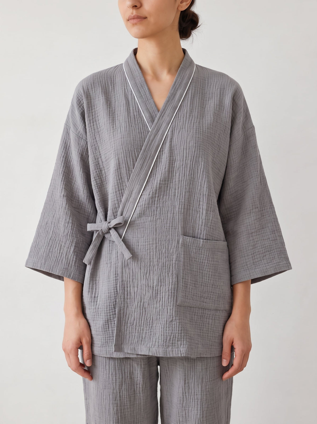 Zen Wrap Kimono Textured Cotton Pajama Set - WhisperLinens