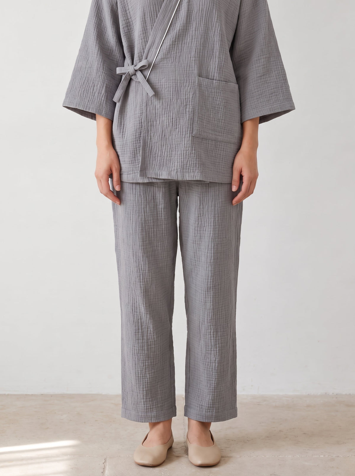 Zen Wrap Kimono Textured Cotton Pajama Set - WhisperLinens