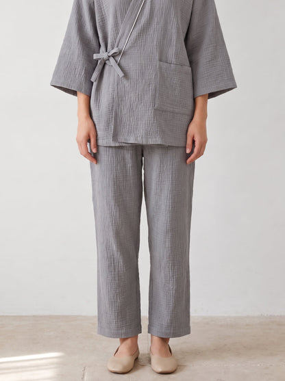 Zen Wrap Kimono Textured Cotton Pajama Set - WhisperLinens