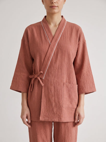 Zen Wrap Kimono Textured Cotton Pajama Set - WhisperLinens